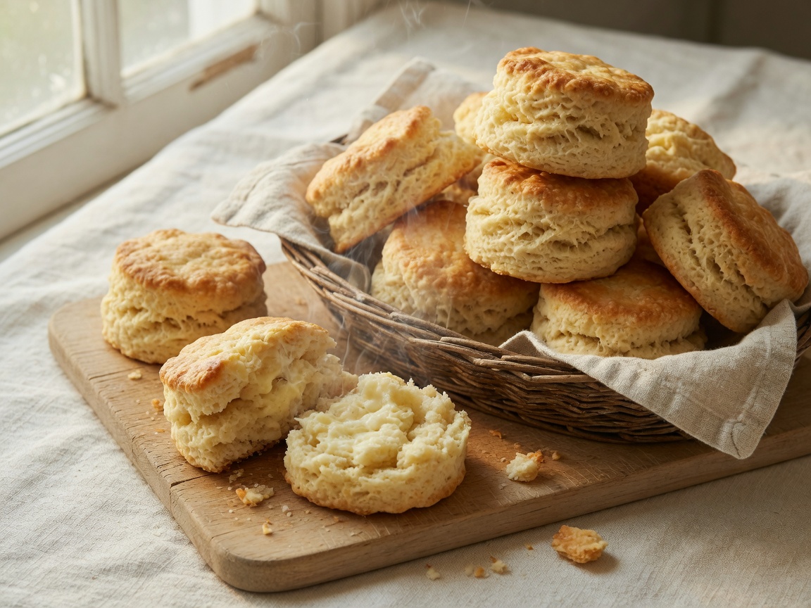Flaky buttermilk biscuits in a basket